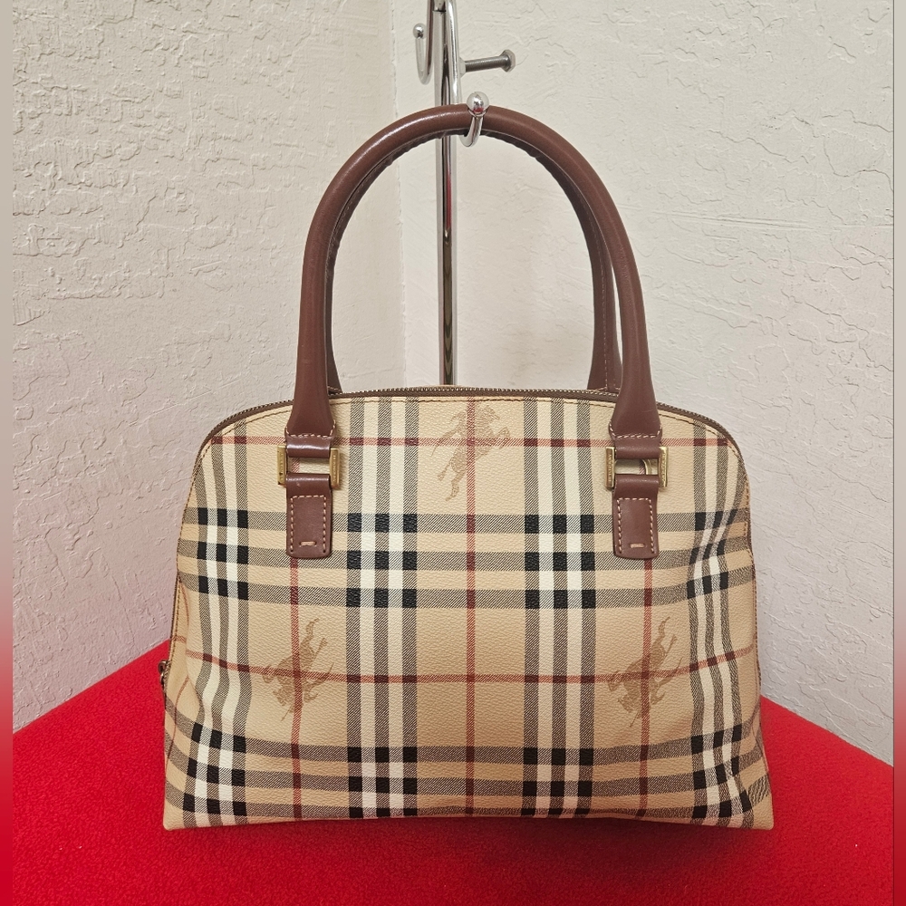 Burberry Beige and Brown Plaid Satchel